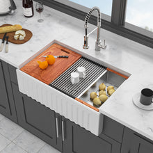 Load image into Gallery viewer, Porcelain Ceramic Farmhouse Sink Workstation With Reversible Apron Design - Single Bowl