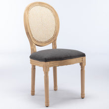 Load image into Gallery viewer, French Style Solid Wood Frame Antique Painting Fabric Rattan Back Dining Chair (Set of 2)