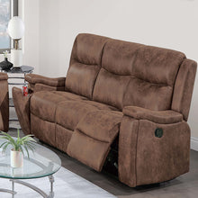 Load image into Gallery viewer, 1 Piece Manual Motion Sofa Console Loveseat With Plush Back Cushion And Hidden Cup Holder - Walnut