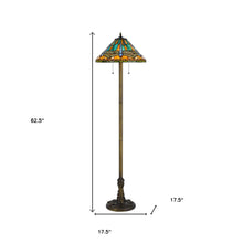 Load image into Gallery viewer, Two Light Traditional Shaped Floor Lamp With Blue And Orange Dragonfly Tiffany Glass Empire Shade - Brass