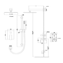 Load image into Gallery viewer, Wall Mounted Shower System With Adjustable Slide Bar And Rough In Valve, 12" Square Design - Brushed Nickel