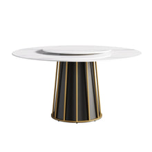 Load image into Gallery viewer, 59.05" Modern Artificial Stone Round Panel Metal Iron Base Dining Table, Can Accommodate 8 People Artificial Stone Turntable (Not Including Chairs) - White / Black