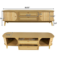 Load image into Gallery viewer, Rattan TV Stand For Tvs Up To 75'', Modern Farmhouse Media Console, Entertainment Center With Legs, TV Cabinet For Living Room, Home Theatre - Natural Wood