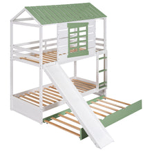 Load image into Gallery viewer, Twin Over Twin House Bunk Bed With Convertible Slide And Trundle - White