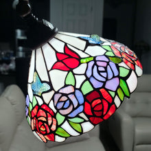 Load image into Gallery viewer, Traditional Shaped Floor Lamp With White And Red Stained Glass Bowl Shade - Brown