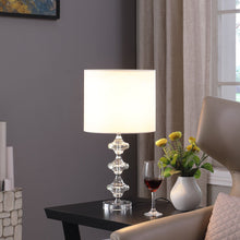 Load image into Gallery viewer, Crystal Geometric Table Lamp With White Classic Drum Shade - Silver