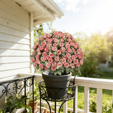 Load image into Gallery viewer, Artificial Rose Decoration With UV Resistant Silk Petals, Durable Stems In Cement Pot, Indoor Outdoor Potted Floral Arrangement - Green / Pink