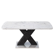 Load image into Gallery viewer, Rectangle Dining Table With Stretchable Top, X Shape Mdf Legs With Steel Base - White / Black