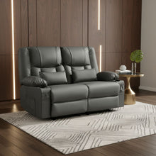 Load image into Gallery viewer, Faux Leather Manual Reclining Loveseat With Storage Toss Pillows - Gray