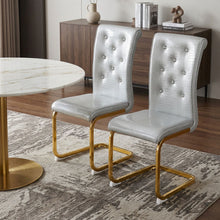 Load image into Gallery viewer, Faux Leather Metal Dining Side Chairs (Set of 2) - Gray / Gold