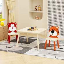 Load image into Gallery viewer, Table And 2 Chairs Set, Activity Play Table Set With Bear & Tiger Design - Natural