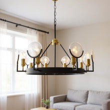 Load image into Gallery viewer, Unique Statement Eight Light Metal Chandelier With Shades - Black / Gold