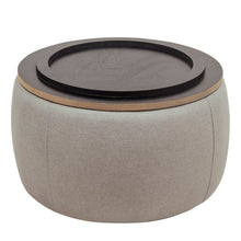 Load image into Gallery viewer, 26" Fabric And Wood Reversible Tray Top Round Storage Ottoman - Light Gray