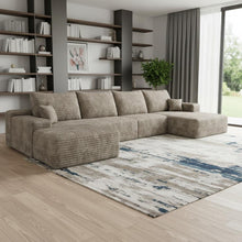 Load image into Gallery viewer, 135" 2 Piece Living Room Set Corduroy Modular Compression Foam Sofa With Ottoman Toss Pillows - Camel