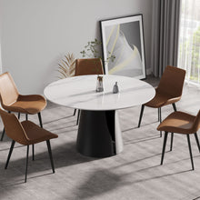 Load image into Gallery viewer, 53.15" Modern Artificial Stone Round Carbon Steel Base Dining Table, Can Accommodate 6 People - White / Black