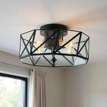 Load image into Gallery viewer, Unique Statement Four Light Metal Dimmable Flush Chandelier With Shades - Black