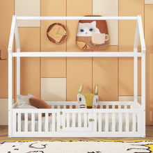 Load image into Gallery viewer, Wood House Bed With Fence And Door