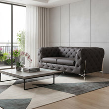 Load image into Gallery viewer, Italian Leather Loveseat - Brown / Silver