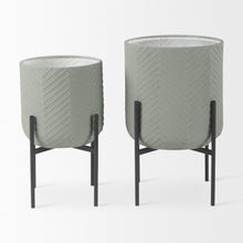 Load image into Gallery viewer, Round Elevated Planters (Set of 2) - Black / Green