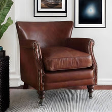 Load image into Gallery viewer, Top Grain Leather Wingback Chair - Dark Brown