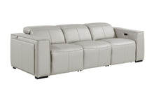 Load image into Gallery viewer, Top Grain Leather Reclining Metal USB Sofa (720389) - Light Gray