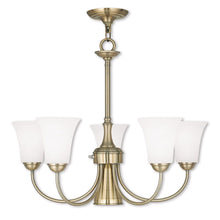 Load image into Gallery viewer, 21" Six Light Dimmable Chandelier With Shades - Antiqued Brass