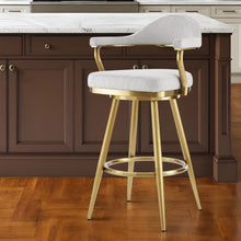 Load image into Gallery viewer, 26" Fabric And Stainless Steel Counter Height Swivel Bar Chair - Silver / Gold
