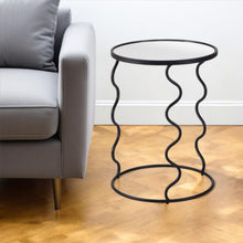 Load image into Gallery viewer, 24" Mirro Glass And Steel Round Abstract End Table - Black