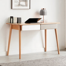Load image into Gallery viewer, Computer Desk Large Size Office Desk With 2 Drawers, Modern Simple Style PC Table With Gap Design For Home Office - White / Gray