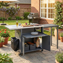 Load image into Gallery viewer, Foldable Outdoor Prep Station BBQ Cart With Trash Rack