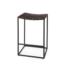 Load image into Gallery viewer, Leather And Iron Backless Counter Height Bar Chair - Brown / Black