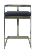 Load image into Gallery viewer, Faux Leather And Metal Low Back Counter Height Bar Chair - Black And Silver