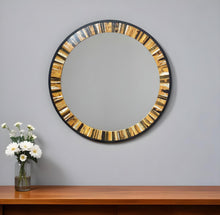 Load image into Gallery viewer, 32" Round Framed Accent Mirror - Black / Brown / Faux Stone