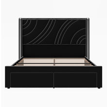 Load image into Gallery viewer, Modern Upholstered LED Bed Frame With Storage Drawers, Wingback Headboard, RGB Light