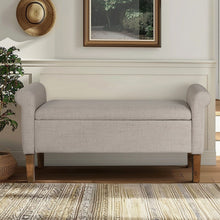 Load image into Gallery viewer, Upholstered Storage Bench With Rolled Armrests - Beige