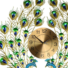 Load image into Gallery viewer, Silent Analog Peacock Novelty Wall Clock - Blue / Gold / Green