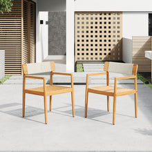 Load image into Gallery viewer, Creative Braided Acacia Wood Outdoor Dining Table And Chairs With Armrests (Set of 2) - Teak / White