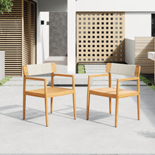 Load image into Gallery viewer, Creative Braided Acacia Wood Outdoor Dining Table And Chairs With Armrests (Set of 2) - Teak / White