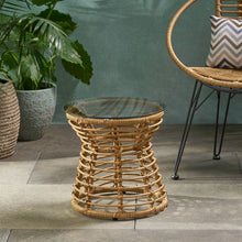 Load image into Gallery viewer, San Pedro - Boho Style Side Table With Tempered Glass Top - Light Brown Rattan