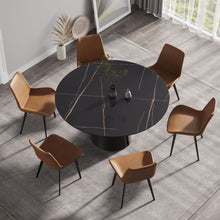 Load image into Gallery viewer, Modern Artificial Stone Round Carbon Steel Base Dining Table, Can Accommodate 6 People - Black / Gold