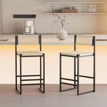 Load image into Gallery viewer, Style B, Woven Bar Stools With Backrest, Paper Rope Weave Dining Chairs For Kitchen Island - Creamy White