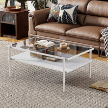 Load image into Gallery viewer, Rectangle Coffee Table With Tempered Glass Top And White Legs, Modern Table For Living Room