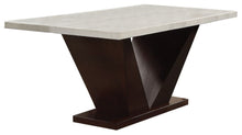 Load image into Gallery viewer, 64" Marble And Solid Manufactured Wood Pedestal Base Dining Table - Brown / White