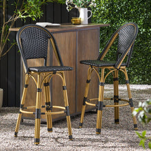 Load image into Gallery viewer, Outdoor Rattan And Aluminum French Barstools (Set of 2)