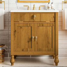 Load image into Gallery viewer, Bathroom Vanity With Seashell Resin Sink, Flip Up Storage, Soft Close Doors - Brown