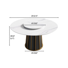 Load image into Gallery viewer, 53.15" Modern Artificial Stone Round Panel Metal Iron Base Dining Table, Can Accommodate 6 People-23.62" Artificial Stone Turntable (Not Including Chairs) - White / Black