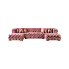 Load image into Gallery viewer, Tufted Velvet Modular U Shaped Sofa Chaise Sectional With Toss Pillows - Pink