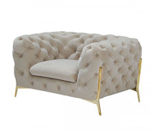 Load image into Gallery viewer, Velvet Solid Color Chesterfield Chair - Beige And Gold