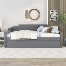 Load image into Gallery viewer, Full Size Upholstered Daybed With Trundle And USB Charging - Gray