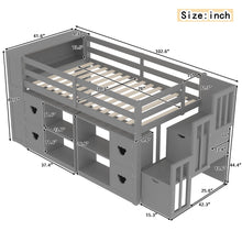 Load image into Gallery viewer, Loft Bed With Storage Cabinets, Staircase Drawers & LED Lights